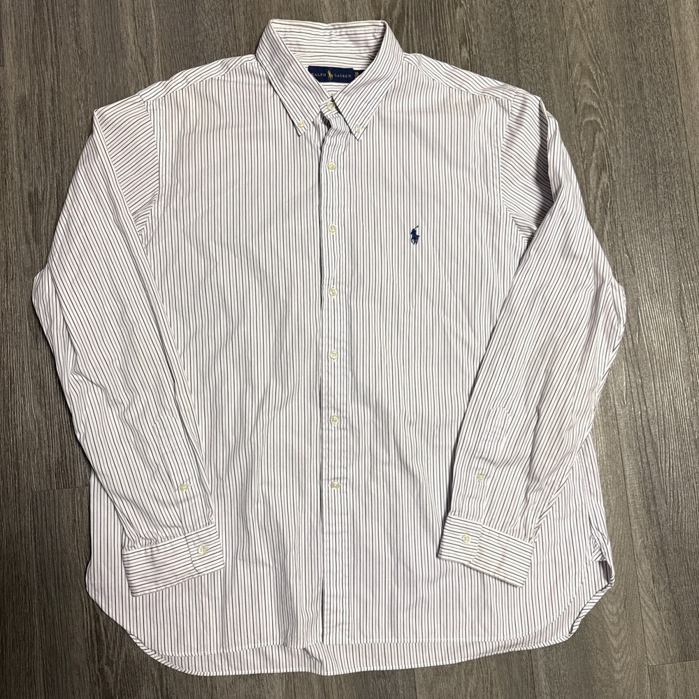 Ralph Lauren Stripped Button Down Shirt Men's XXL Gray/White Classic Fit